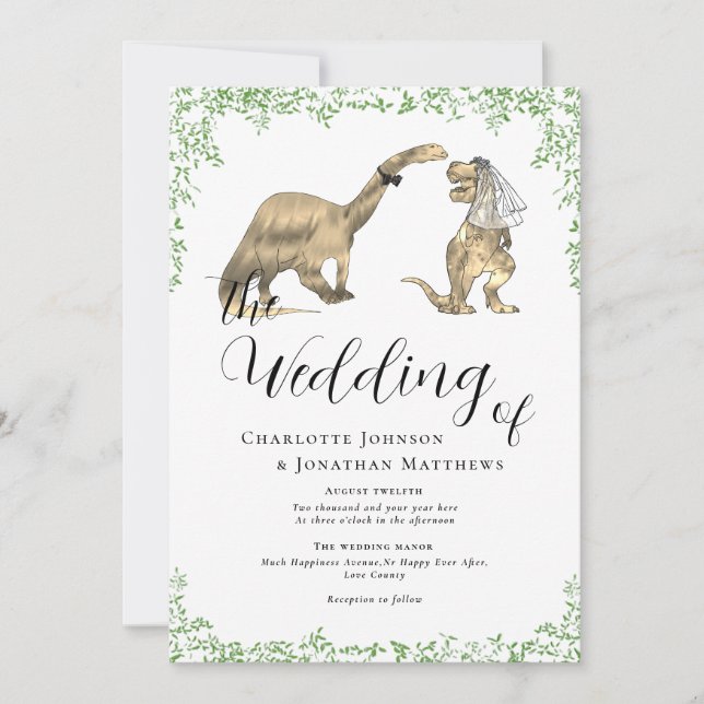 Invitación Código QR de boda de dinosaurio divertido (Anverso)