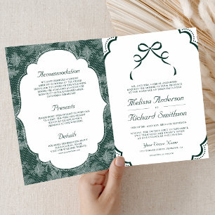 Invitación Código QR de Boda de Encaje Blanco Esmeralda Coque