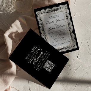 Invitación Código QR de Boda de Encaje Marrón Chocolate Diner