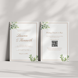 Invitación Código QR de Boda de Eucalipto Taupe Claro
