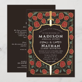 Invitación Código QR de boda de fantasía con escudo de espada