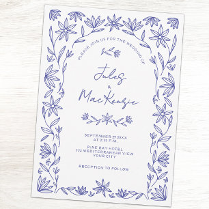 Invitación Código QR de Boda de Flor Silvestre Azul Mediterrá
