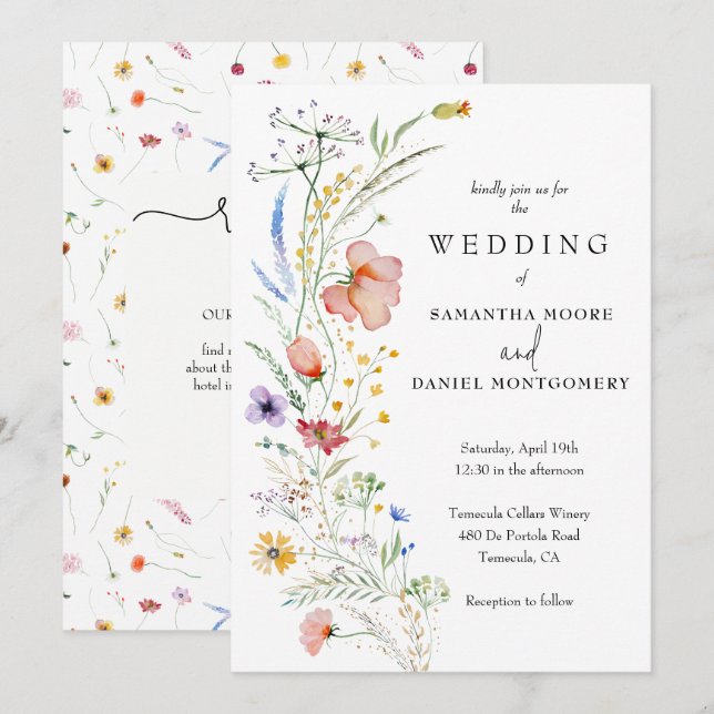 Invitación Código QR de Boda de Flor Silvestre Todo en Uno (Anverso / Reverso)