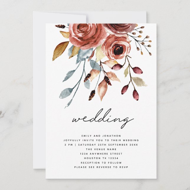 Invitación Código QR de Boda de Florales de Terracota Rústica (Anverso)