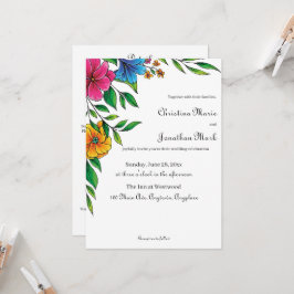 Invitación Código QR de boda de flores brillantes de primaver