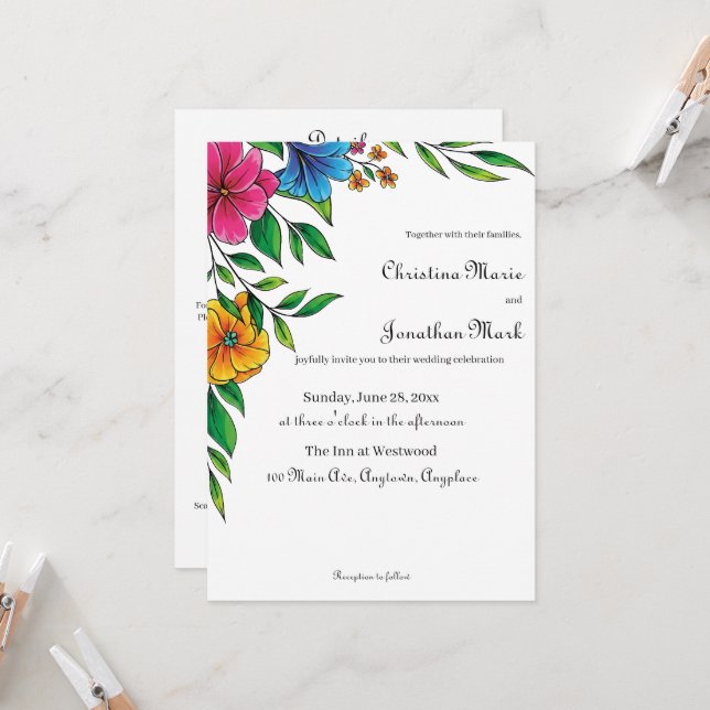 Invitación Código QR de boda de flores brillantes de primaver (Anverso/Reverso In Situ)