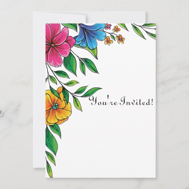 Invitación Código QR de boda de flores brillantes simples de  (Anverso)