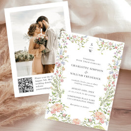 Invitación Código QR de boda de foto de gracia ornamentada pa