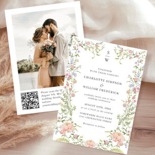 Invitación Código QR de boda de foto de gracia ornamentada pa