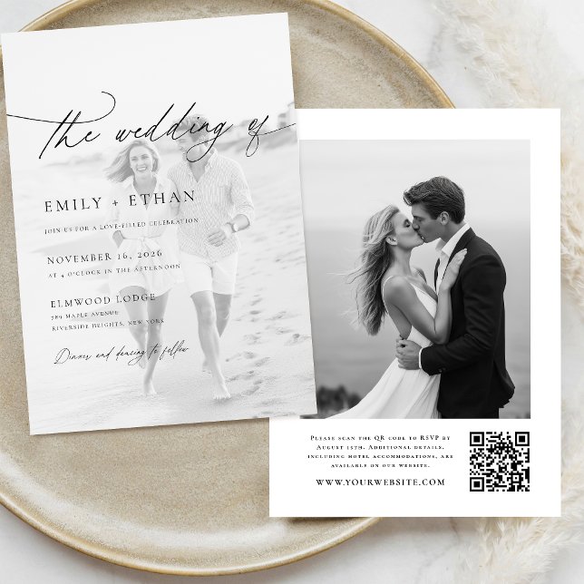 Invitación Código QR de Boda de Foto de Letra Boho (Subido por el creador)