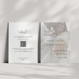 Invitación Código QR de boda de foto en blanco y negro minima