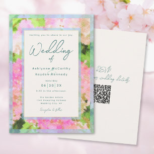 Invitación Código QR de Boda de Jardín de Hortensias Rosadas