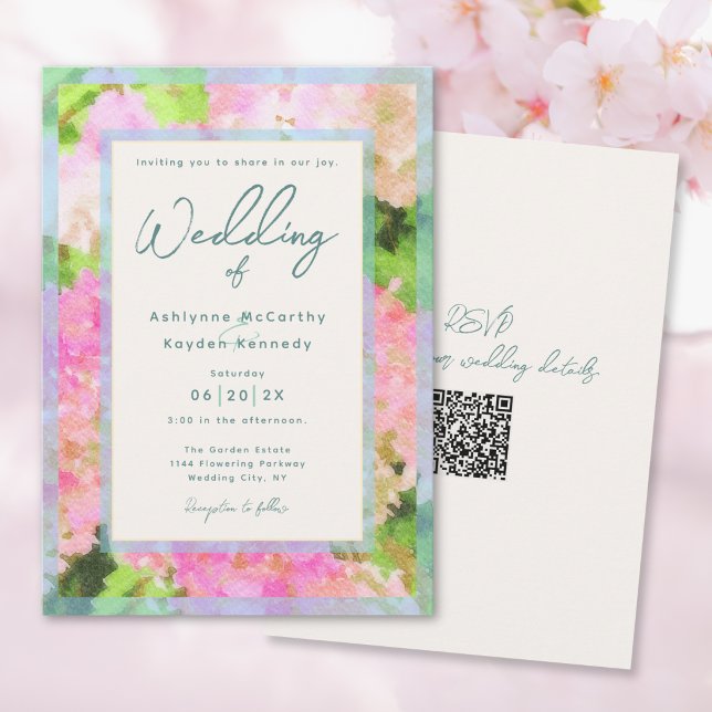 Invitación Código QR de Boda de Jardín de Hortensias Rosadas  (Subido por el creador)