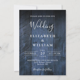 Invitación Código QR de Boda de Madera Rústica Azul Boho