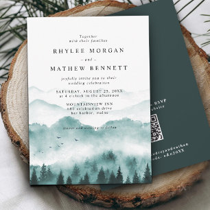 Invitación Código QR de Boda de Montaña con Acuarela Rústica