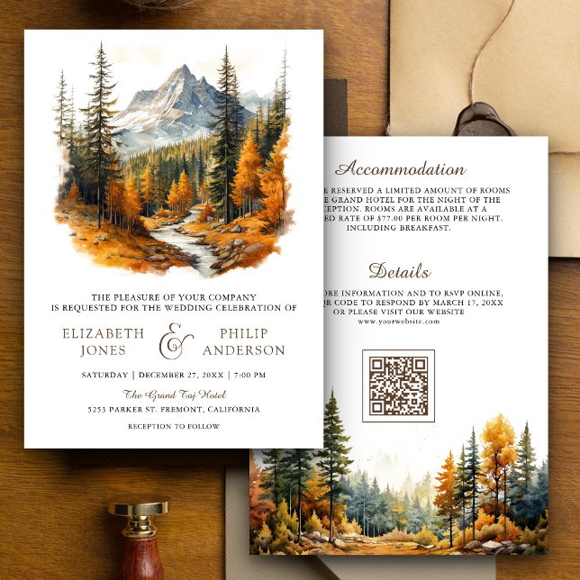 Invitación Código QR de boda de montaña forestal de otoño rús (Subido por el creador)