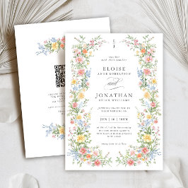 Invitación Código QR de Boda de Primavera de Flores Silvestre