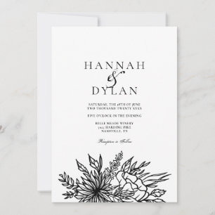 Invitación Código QR de Boda de Ramo Botánico Dibujado