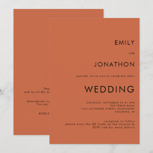 Invitación Código QR de boda de terracota con tipografía simp