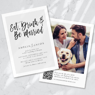 Invitación Código QR de Boda Divertido para Comer Beber y Cas