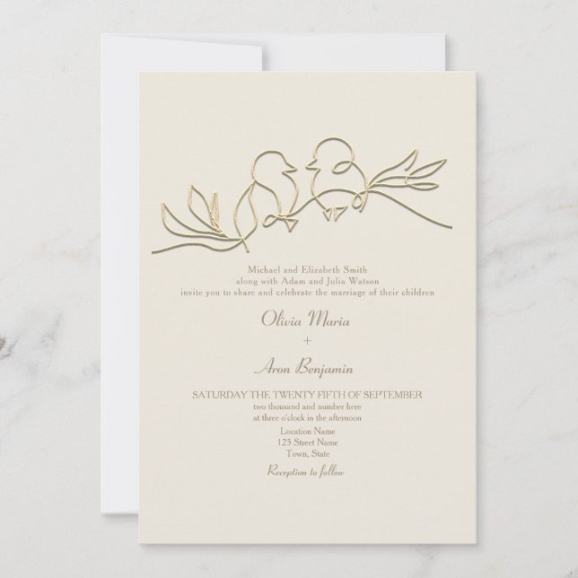 Invitación Código QR de boda dorado romántico (Anverso)