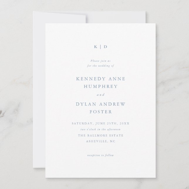 Invitación Código QR de boda elegante azul polvoriento simple (Anverso)