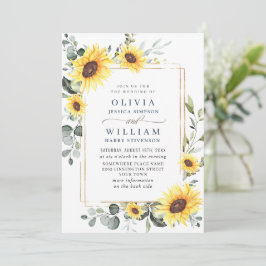 Invitación Código QR de Boda Elegantes Girasoles Eucalipto