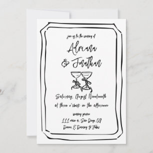 Invitación Código QR de boda en blanco y negro dibujado a man