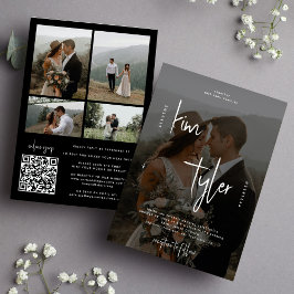 Invitación Código QR de boda en blanco y negro fotográfico
