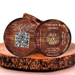 Invitación Código QR de Boda en Jardín Rústico de Madera Eleg