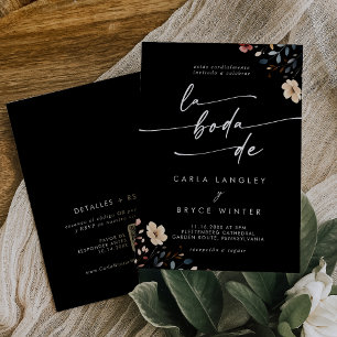 Invitación Código QR de Boda Español de Flor Silvestre Boho C
