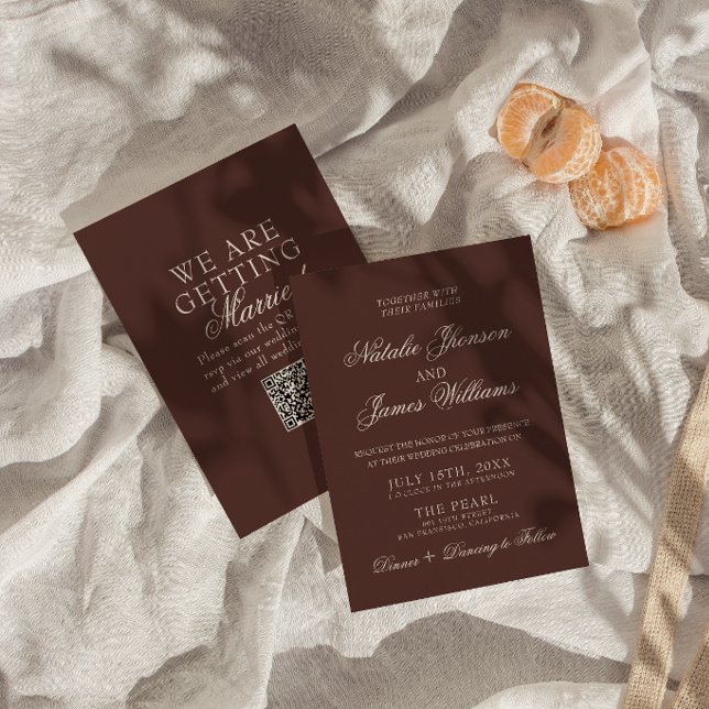 Invitación Código QR de boda Fancy Chocolate Brown Old Money (Subido por el creador)