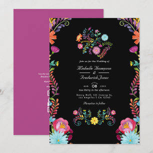 Invitación Código QR de Boda Fiesta Mexicana Floral RSVP