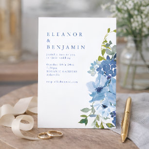 Invitación Código QR de Boda Floral Acuarela Azul Polvo Boho