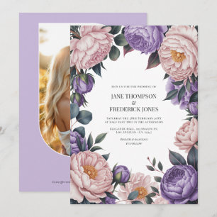 Invitación Código QR de Boda Floral Acuarela Rosa y Malva
