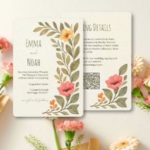 Invitación Código QR de Boda Floral Botánica de Otoño Vibrant