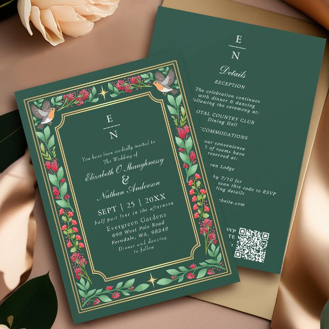 Invitación Código QR de Boda Floral Botánica Encantadora Verd (Subido por el creador)