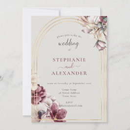 Invitación Código QR de Boda Floral Ciruela Polvorienta