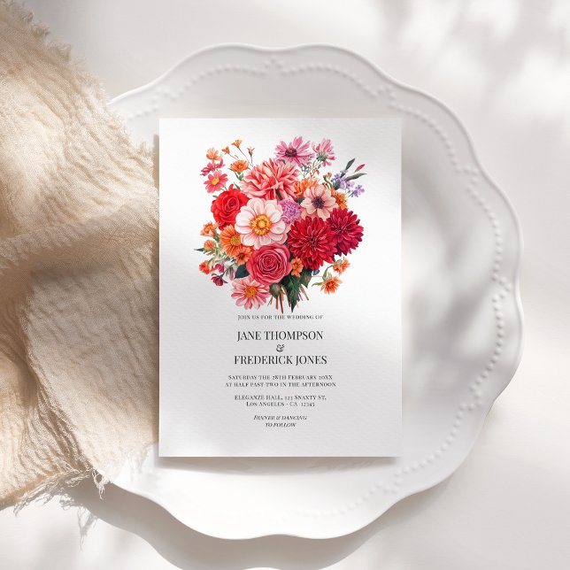 Invitación Código QR de Boda Floral Coral y Fuchsia Vibrante (Vibrant Fuchsia and Coral Floral Wedding QR Code Invitation)