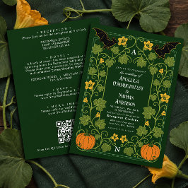 Invitación Código QR de Boda Floral de Calabaza Murciélago Gó