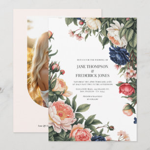 Invitación Código QR de boda floral elegante en salvia, azul