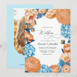 Invitación Código QR de boda floral en acuarela de melocotón 
