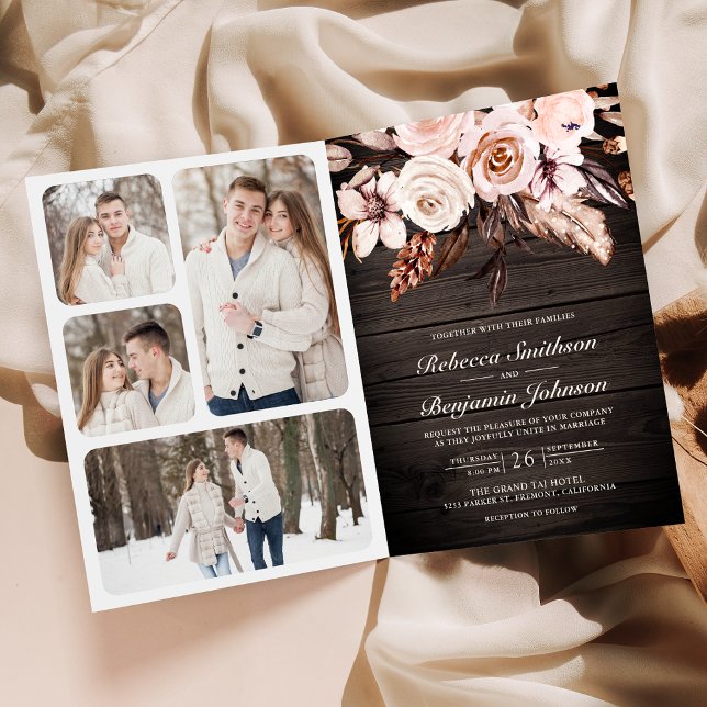 Invitación Código QR de Boda Floral Marfil Terroso de Madera  (Subido por el creador)