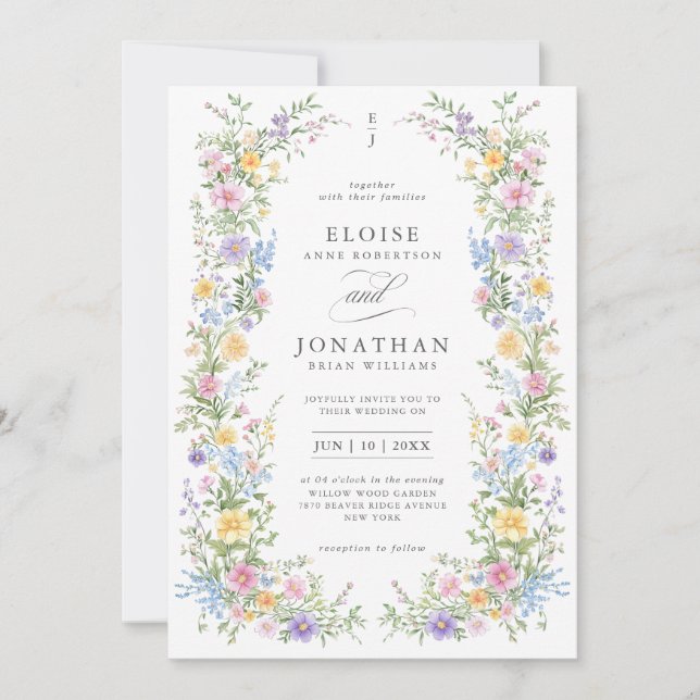 Invitación Código QR de Boda Floral Suave de Primavera con Or (Anverso)