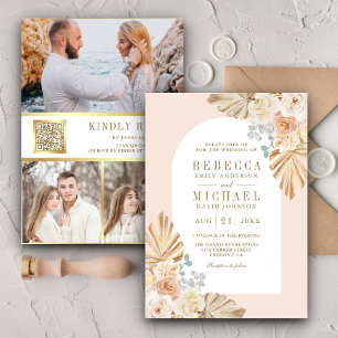 Invitación Código QR de boda floral terroso polvoriento Boho
