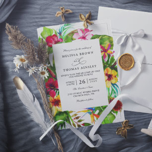 Invitación Código QR de boda floral tropical colorido elegant