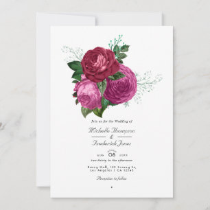 Invitación Código QR de boda floral Viva Magenta Rsvp