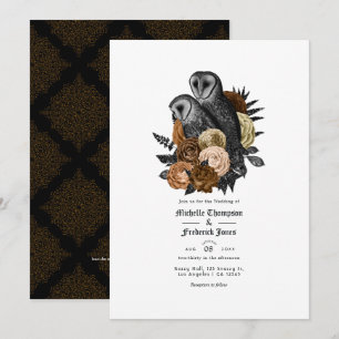 Invitación Código QR de Boda Gótica de Búhos Ámbar Glam Vinta