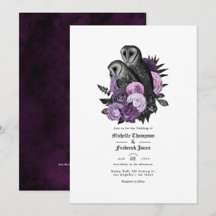 Invitación Código QR de Boda Gótica de Búhos Purpura Glam Vin