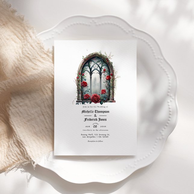 Invitación Código QR de boda gótica de ventana de castillo de (Dark Fantasy Castle Window Gothic Wedding QR Code Invitation)
